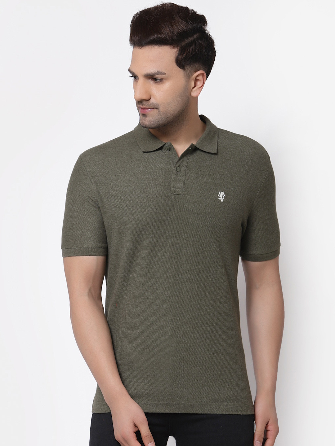 Red Tape Men Olive Green Polo Collar Cotton T-shirt