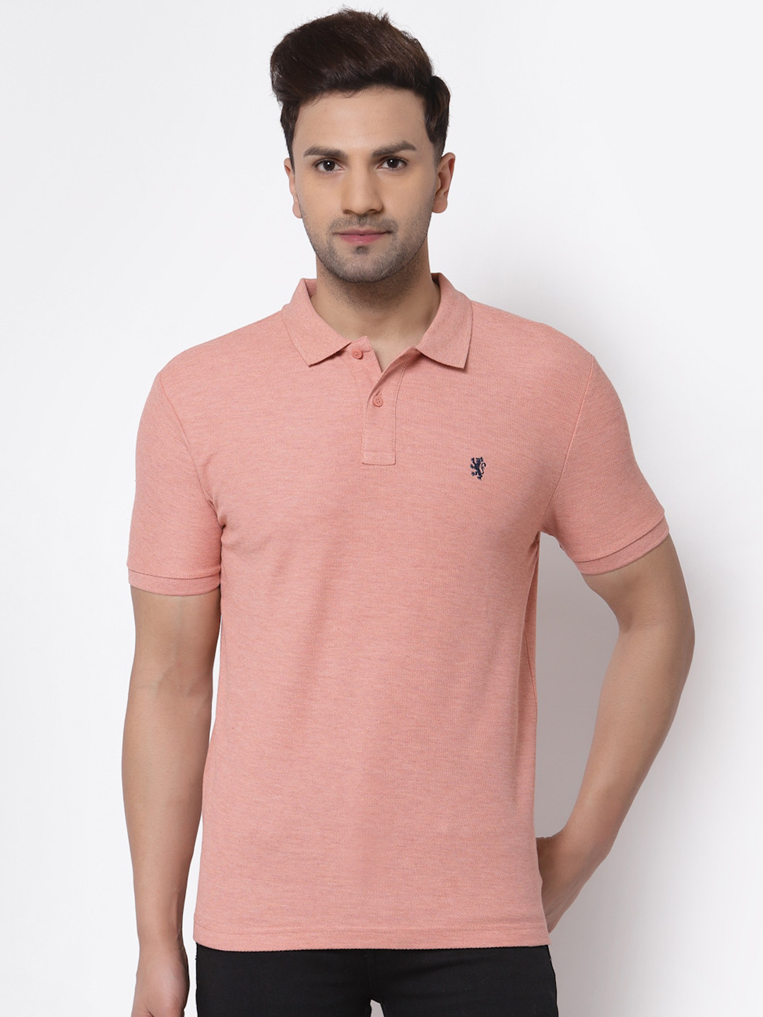 Red Tape Men Peach-Coloured Polo Collar Cotton T-shirt
