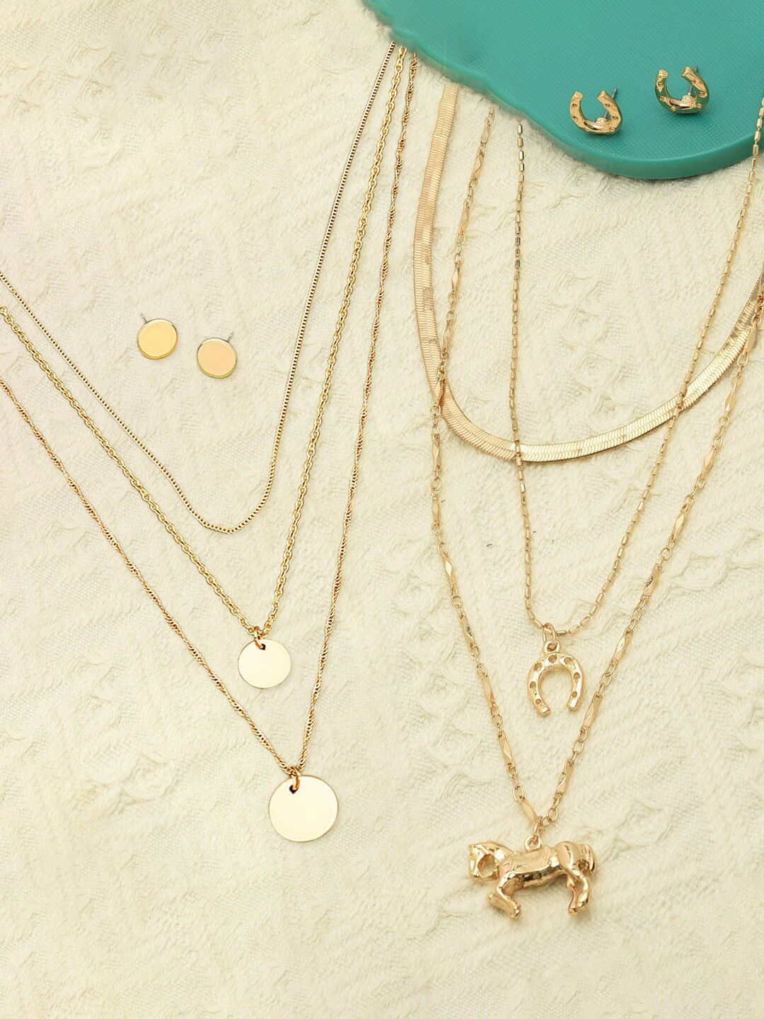 AMI Set of 2 Gold Tone Contemporary Layered Chains & Earrings