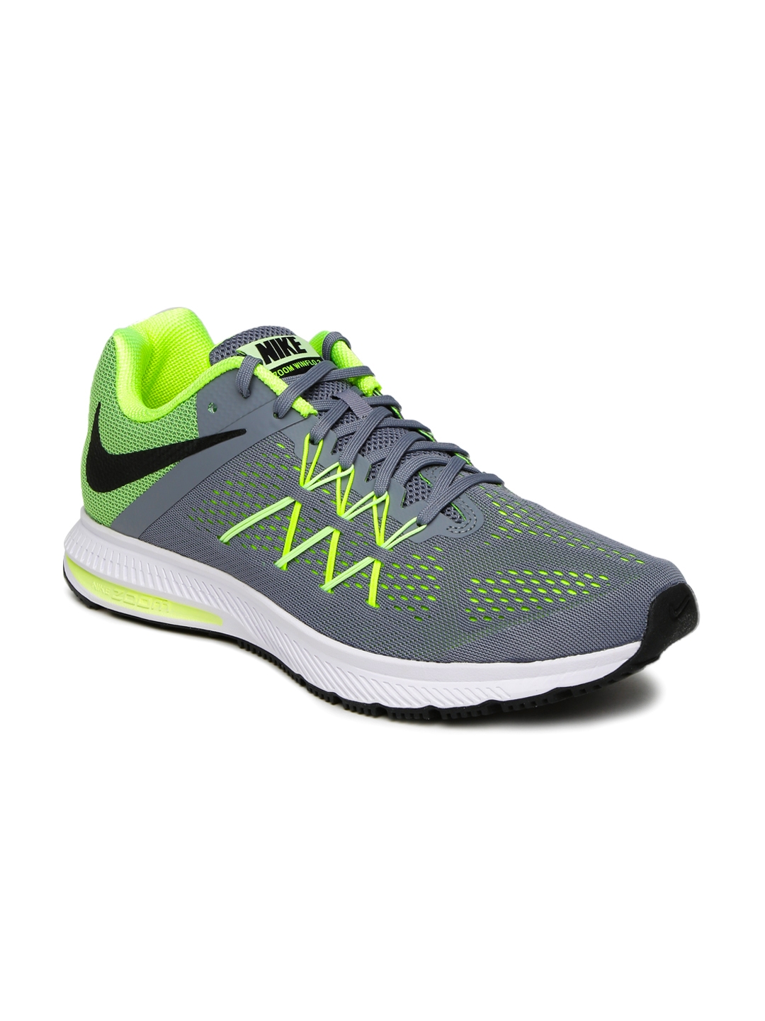 Buy Nike Men Grey Neon Green Zoom Winflo 3 Running - Shoes for Men 1719380 | Myntra