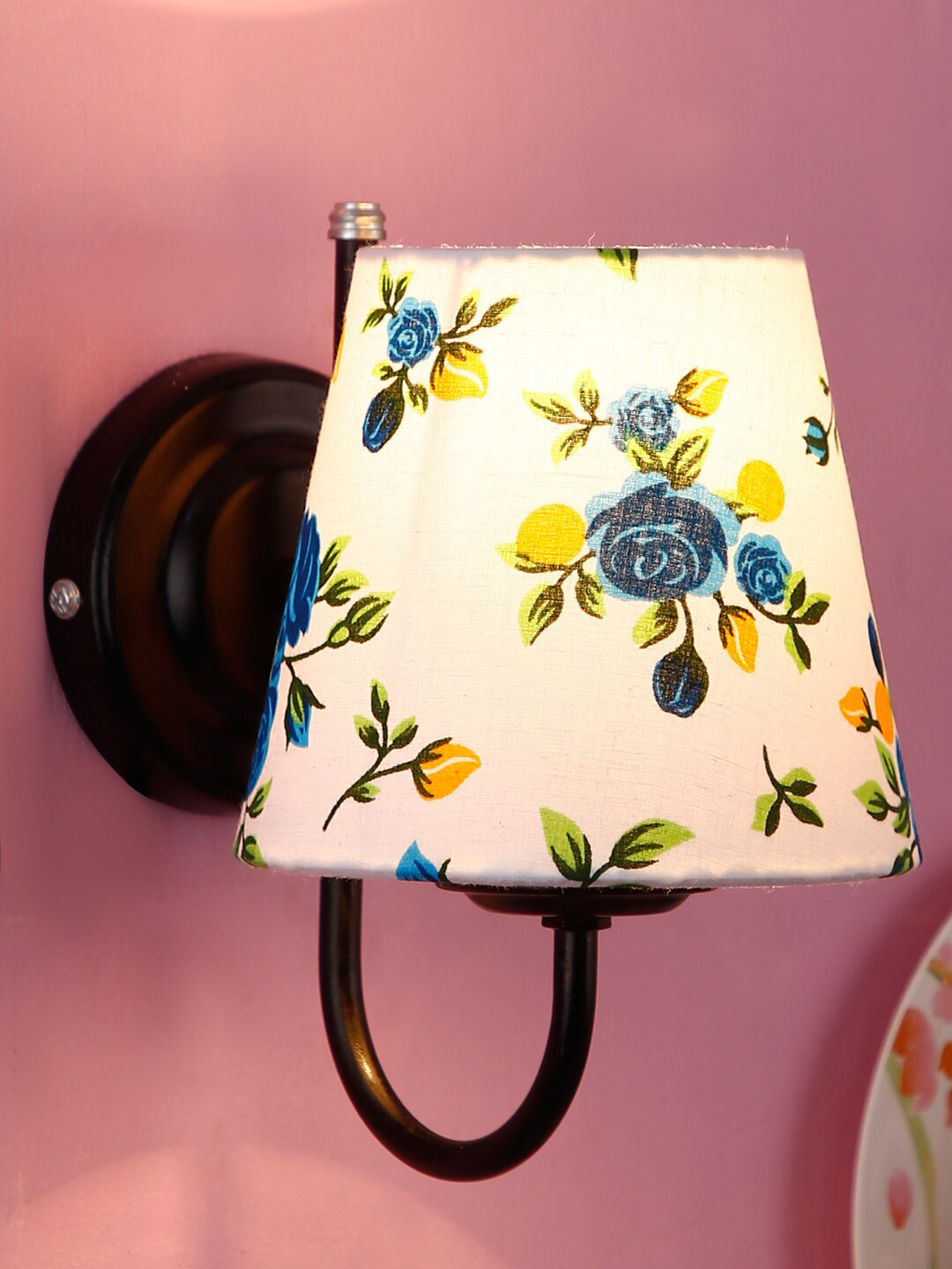 Devansh White Conical  Cotton Wall Mounted Lamp with Black Base