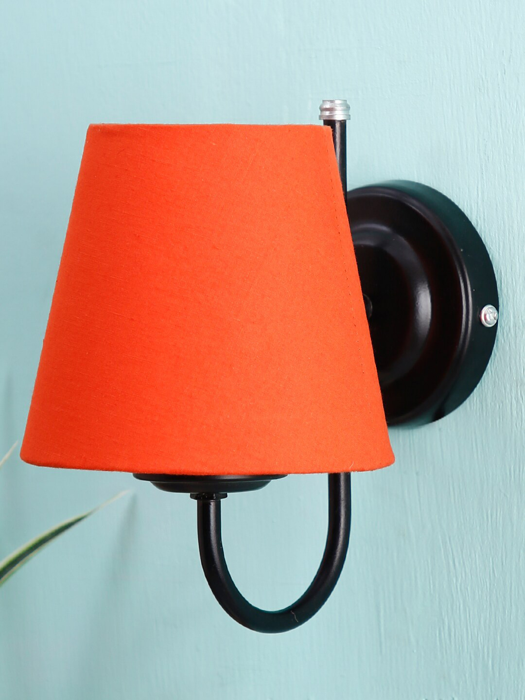 Devansh Orange Conical-Shaped Wall Mounted Lamp With Black Iron Base