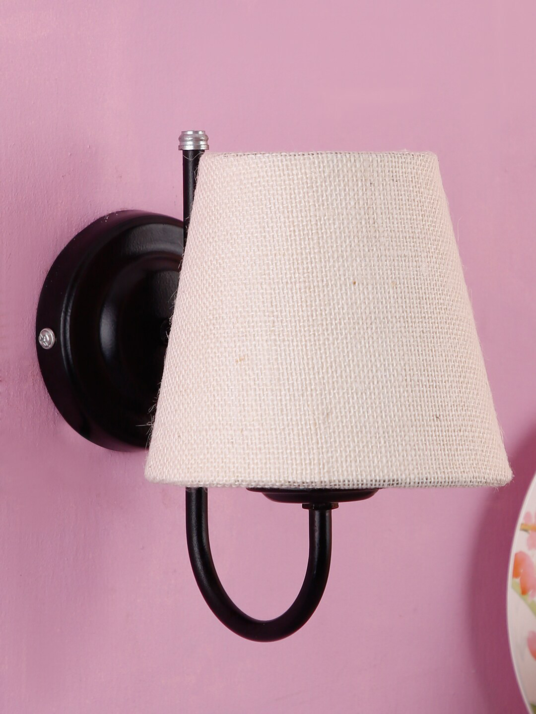 Devansh White Jute Conical Wall Mounted Lamp with Black Base