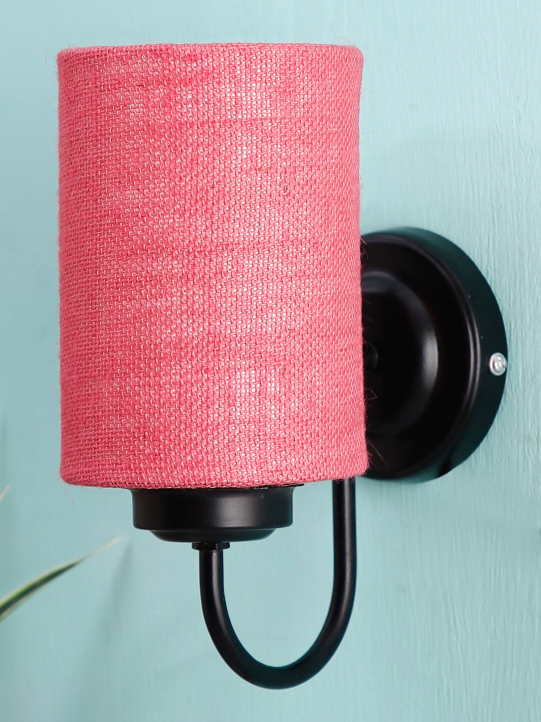 Devansh Pink & Black Jute Wall Mounted Lamp with Iron Base