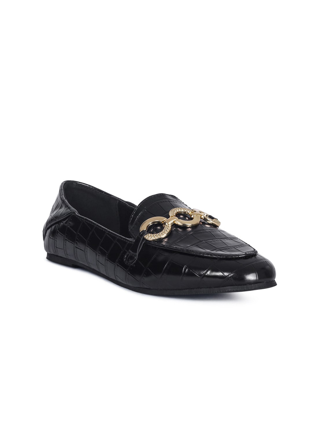London Rag Women Black Croc Textured Loafers
