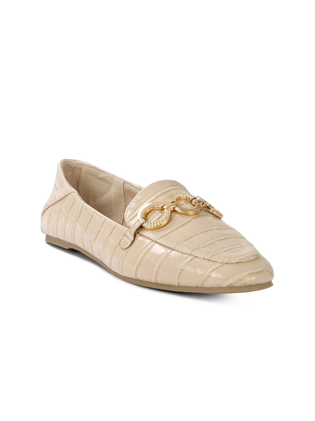London Rag Women Cream-Coloured Croc Textured Loafers