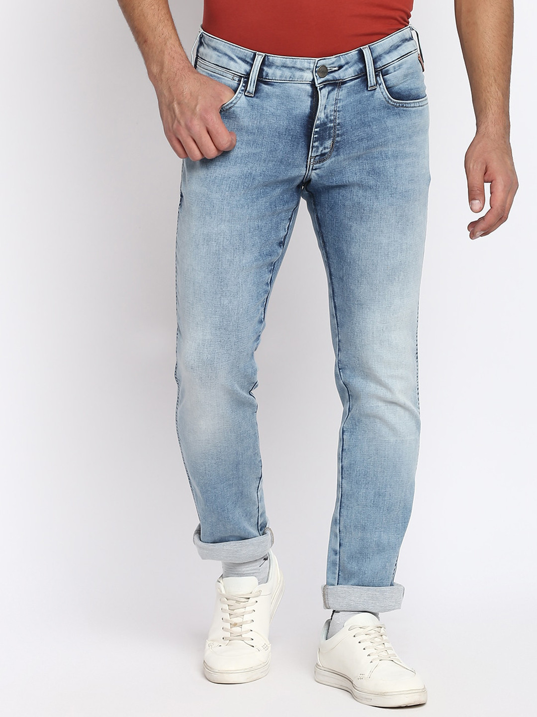 Wrangler Men Blue Skanders Slim Fit Cotton Heavy Fade Jeans