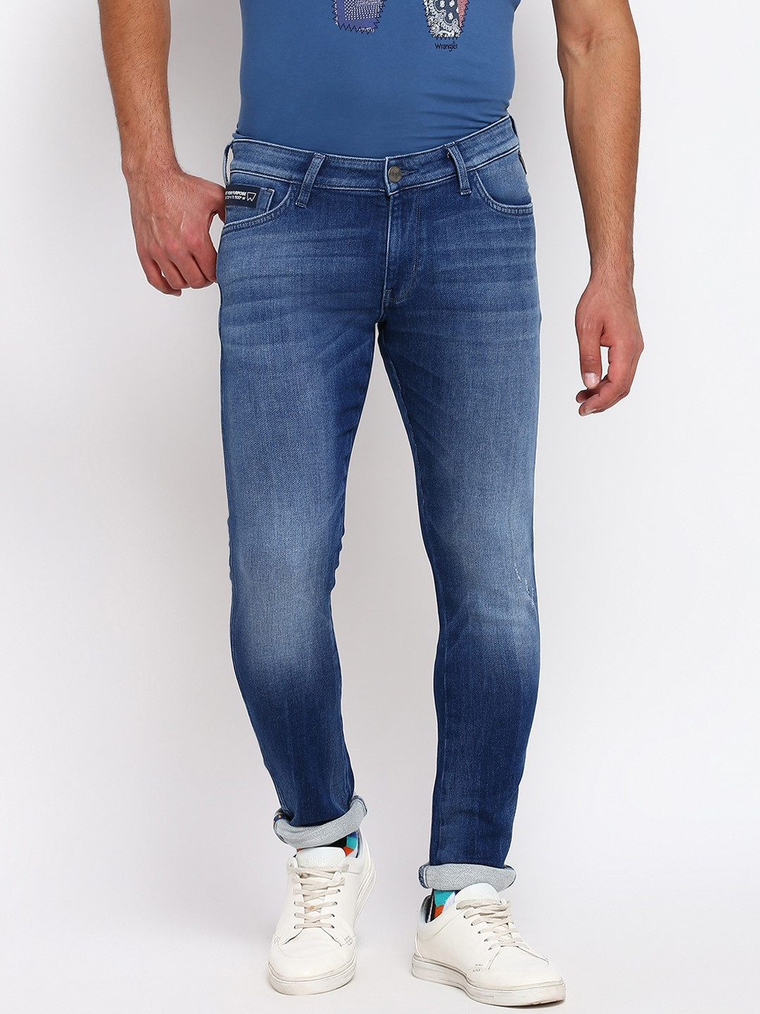 Wrangler Men Blue Vegas Skinny Fit Low-Rise Light Fade Stretchable Jeans