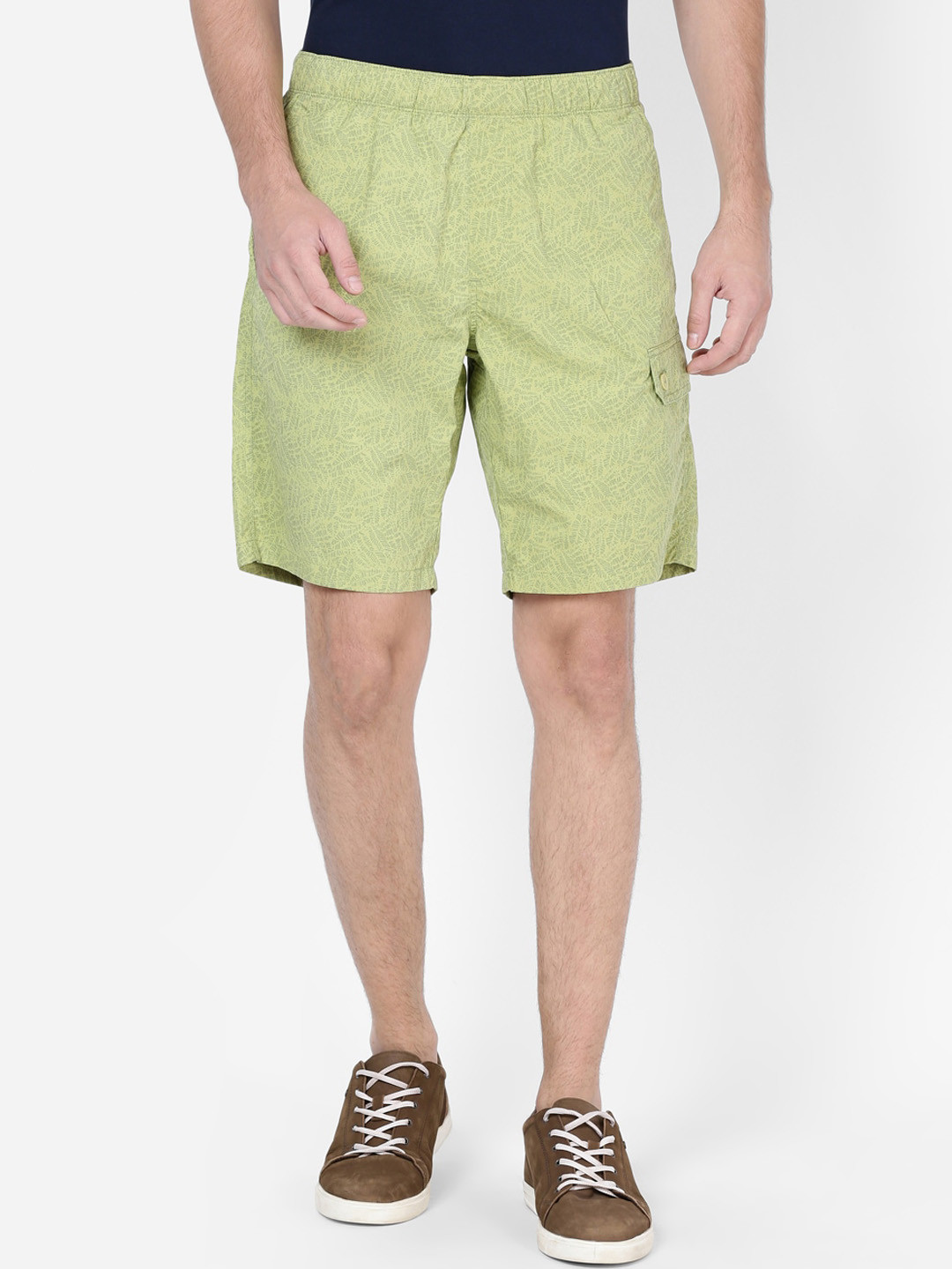 t-base Men Lime Green Printed Regular Shorts