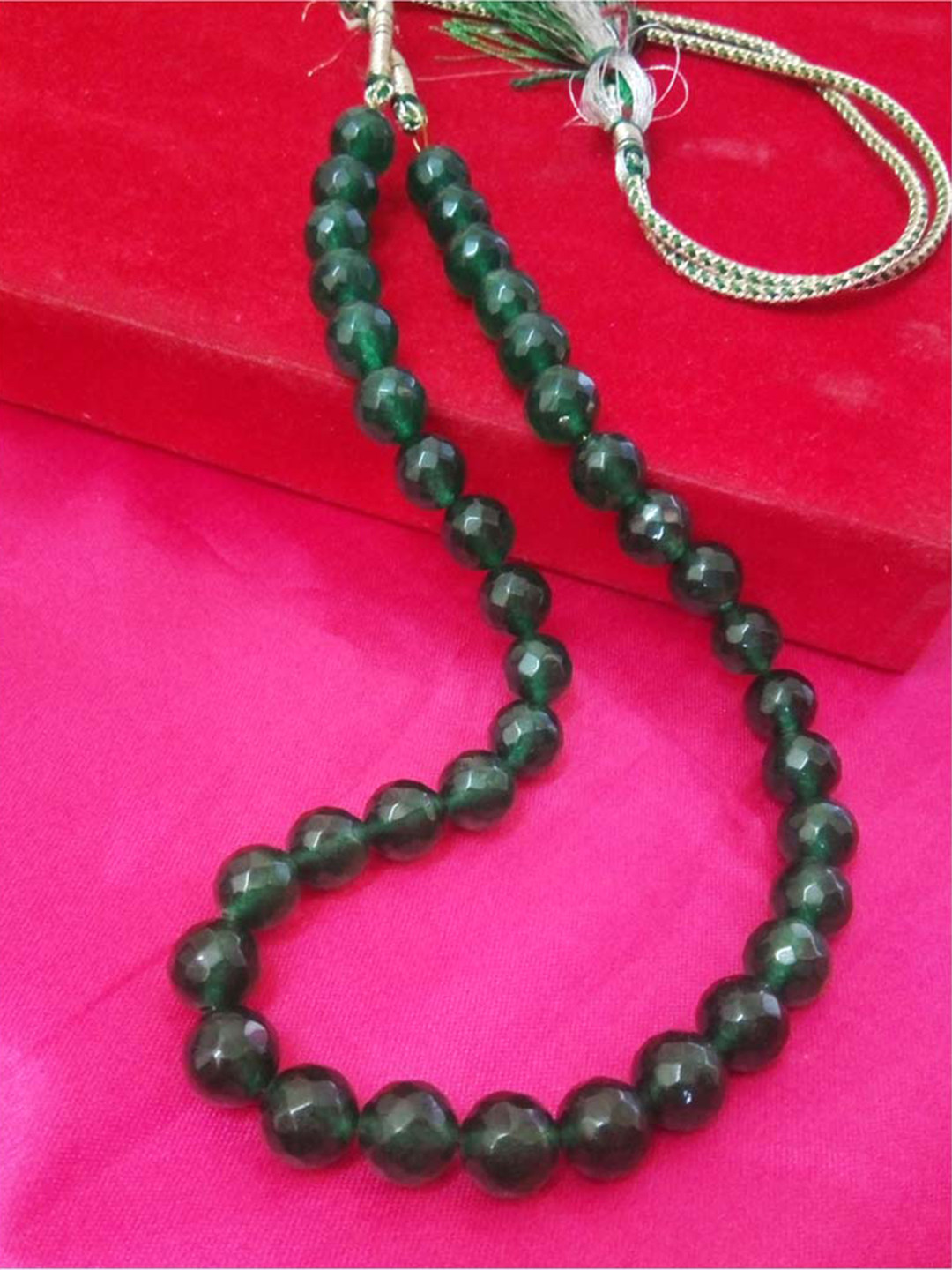 RICH AND FAMOUS Green Agate & Quartz Brass Gold-Plated Necklace