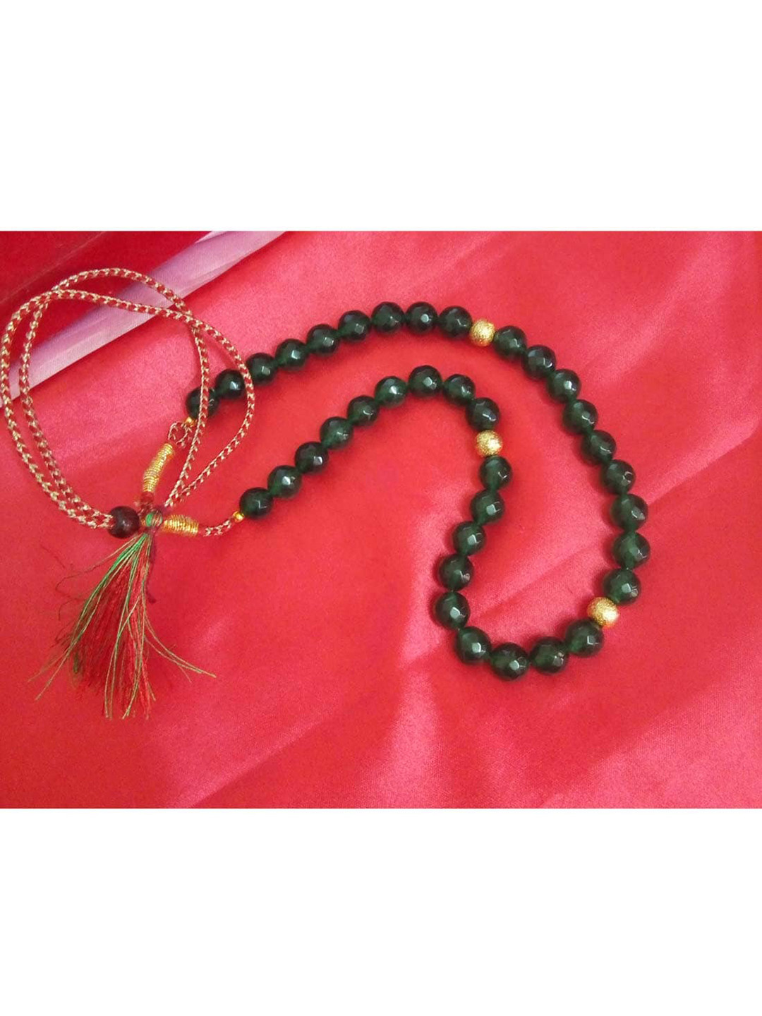 RICH AND FAMOUS Women Green Agate Stone Micro Gold-Plated Beads Necklace