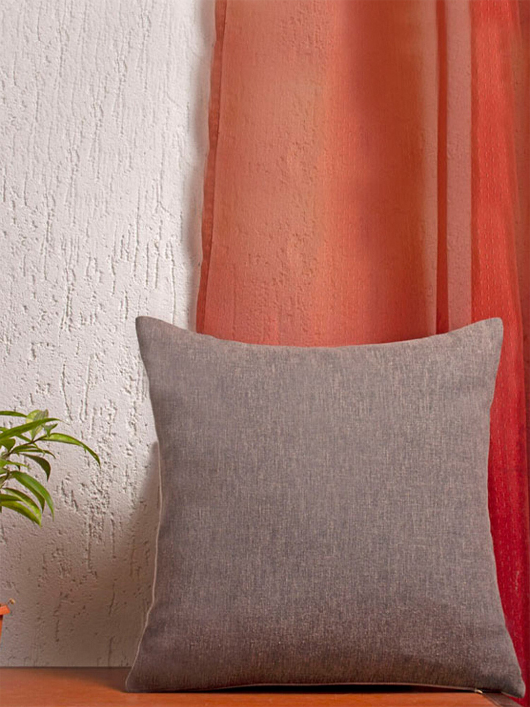 ZEBA Solid Grey Polyester Silk Breathable Textured Square Cushion Cover -16x16In