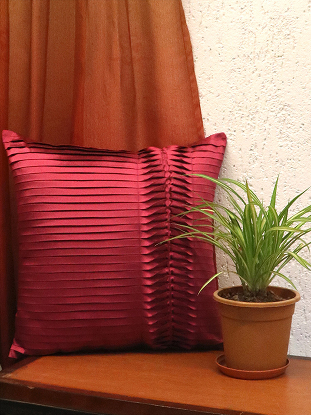 ZEBA Red One Side Pleated Square Cushion Covers