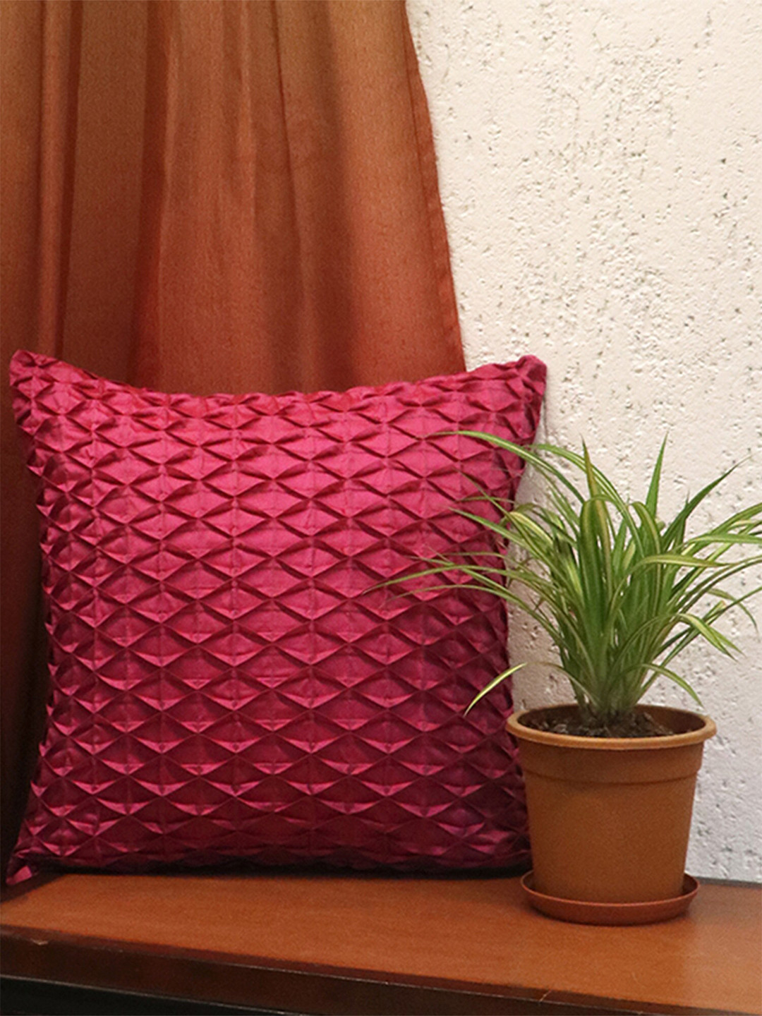 ZEBA Shell Pleated Self Design Polyester Anti-Wrinkle Textured Cushion Covers - 16 x 16 In