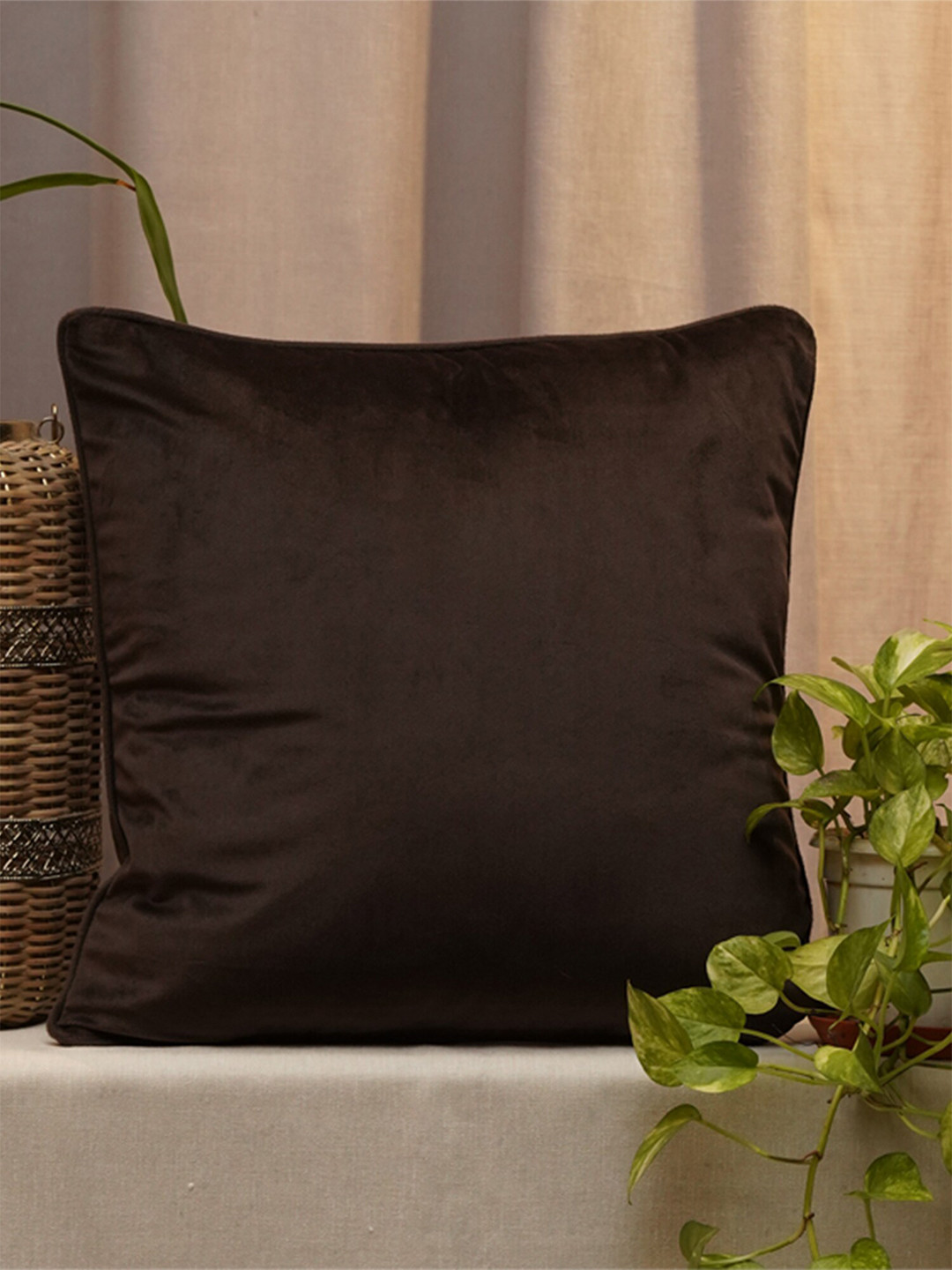 ZEBA Brown Solid Velvet Square Cushion Covers