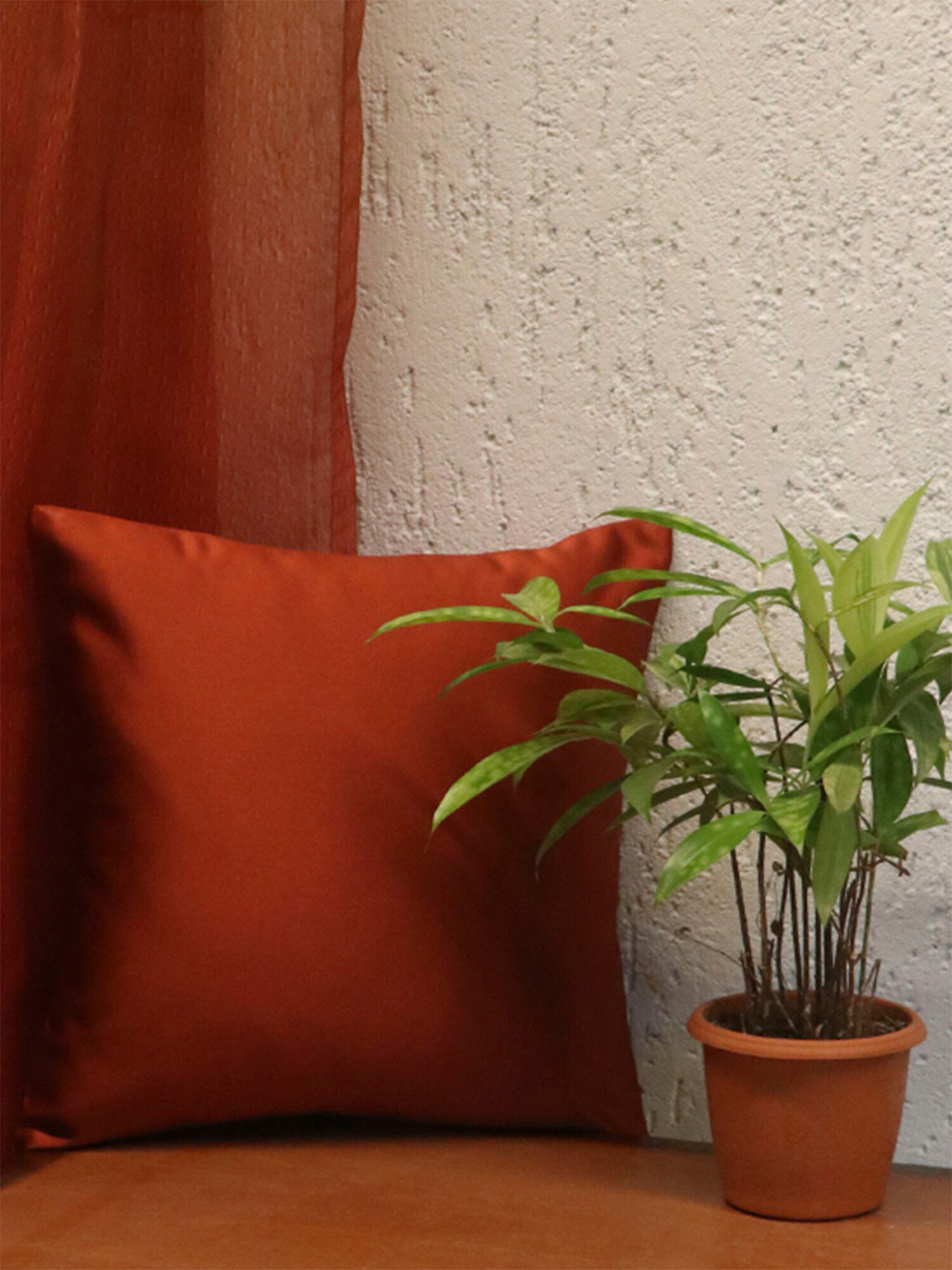 ZEBA Solid Red Polyester Anti-Wrinkle Square Cushion Cover -12x12In