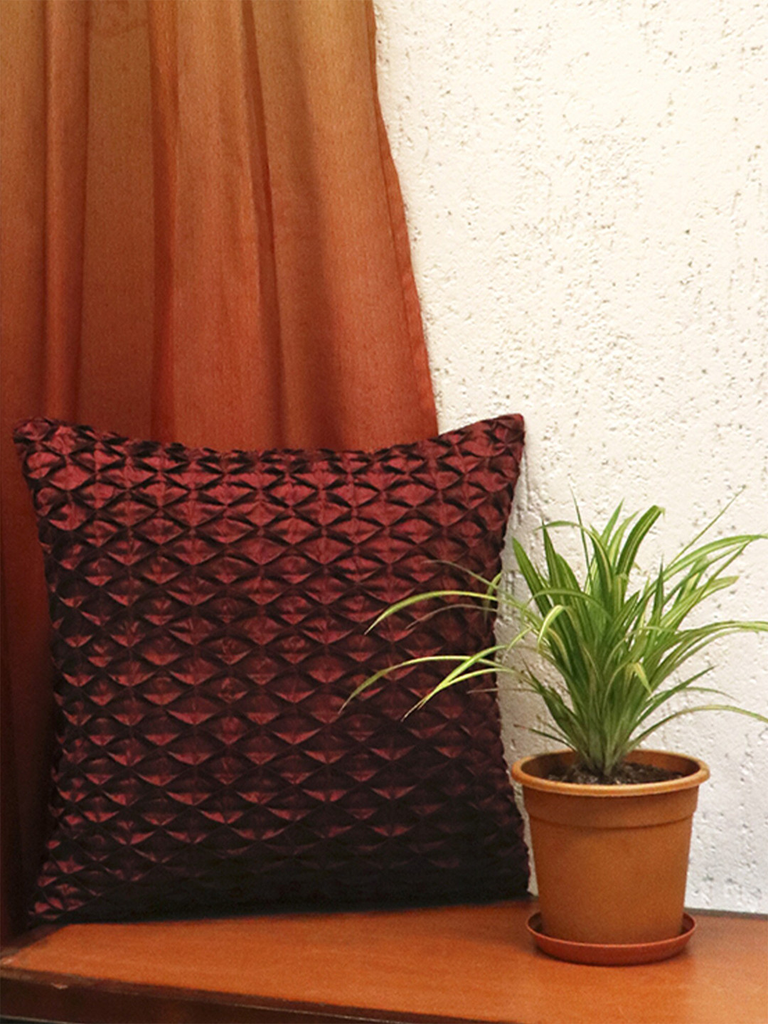 ZEBA Purple Self Design Polyester Anti-Wrinkle Square Cushion Cover - 15.7 x 15.7 Inches
