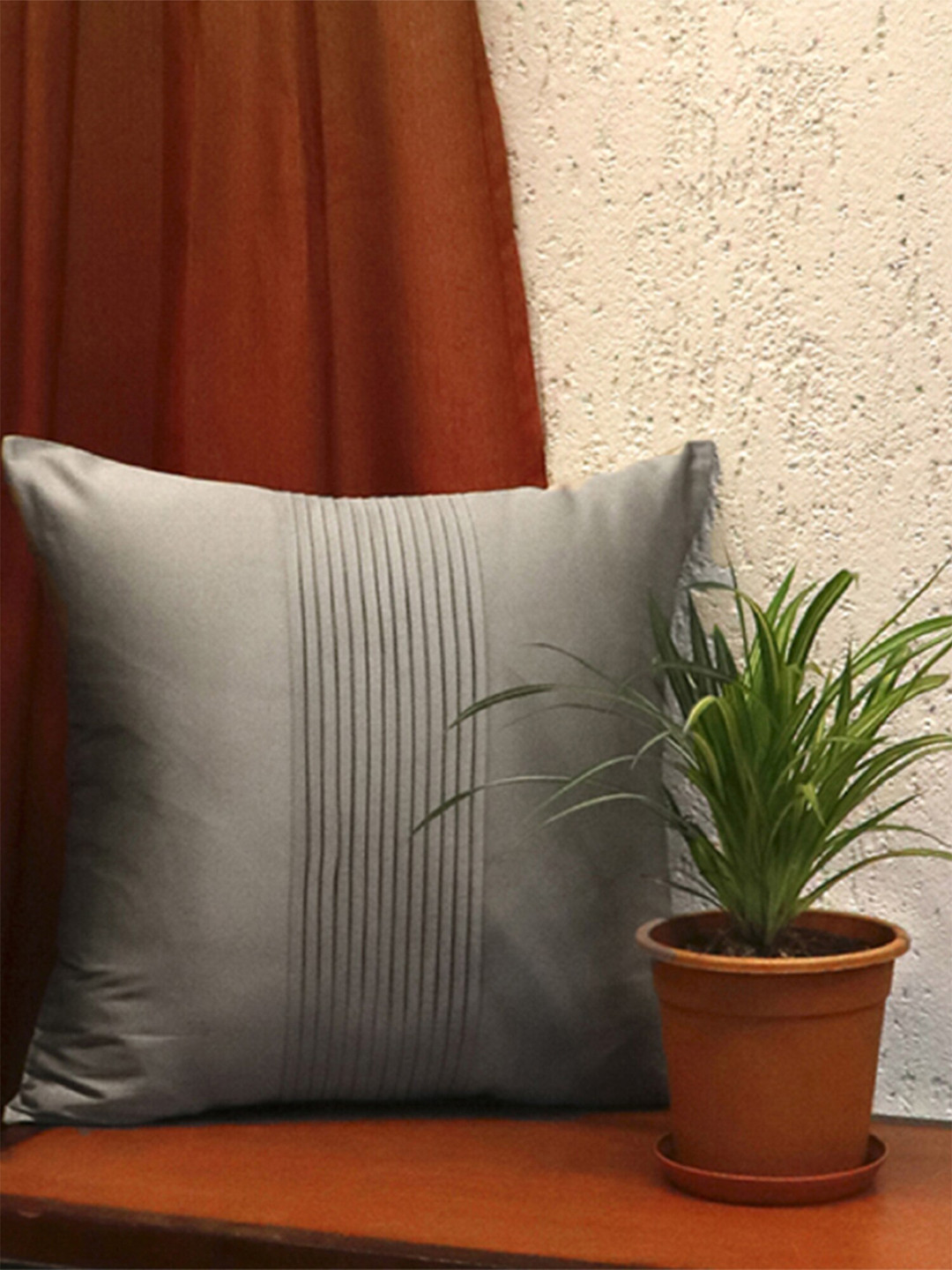 ZEBA Grey Centre Pleated Square Cushion Cover