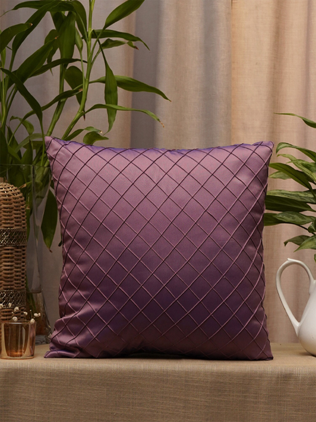 ZEBA Purple Embroidered Square Cushion Cover