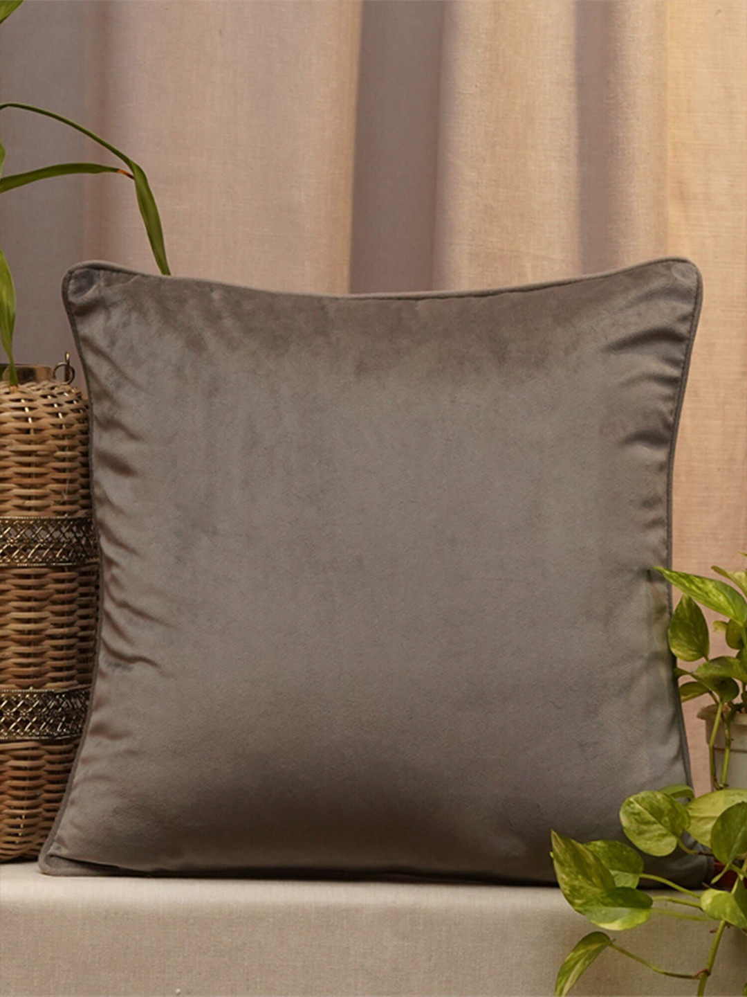 ZEBA Brown Velvet Durable Square Cushion Cover -16x16In