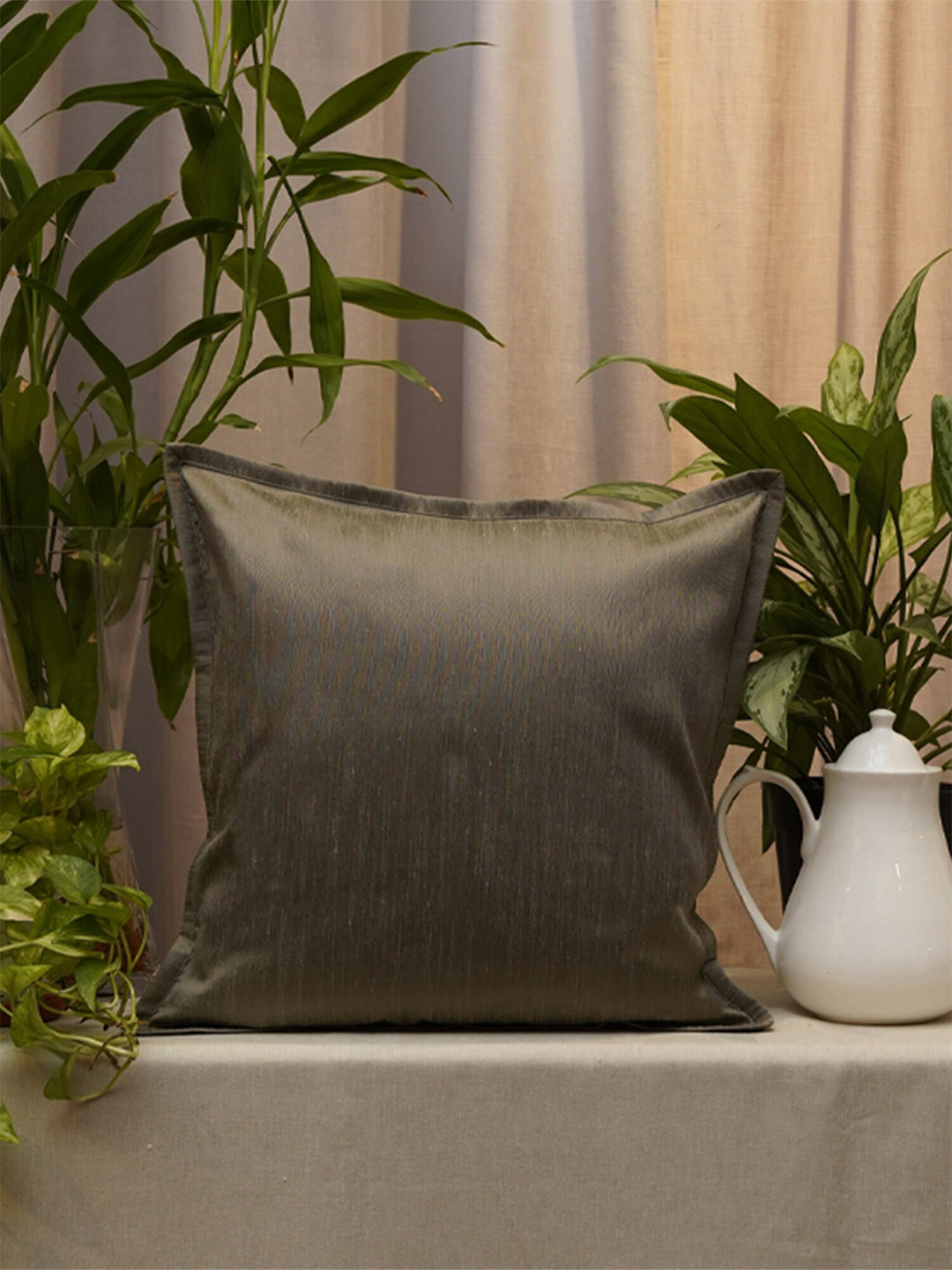 ZEBA Brown Polyester Quick-Dry Square Cushion Cover - 16 x 16 Inches