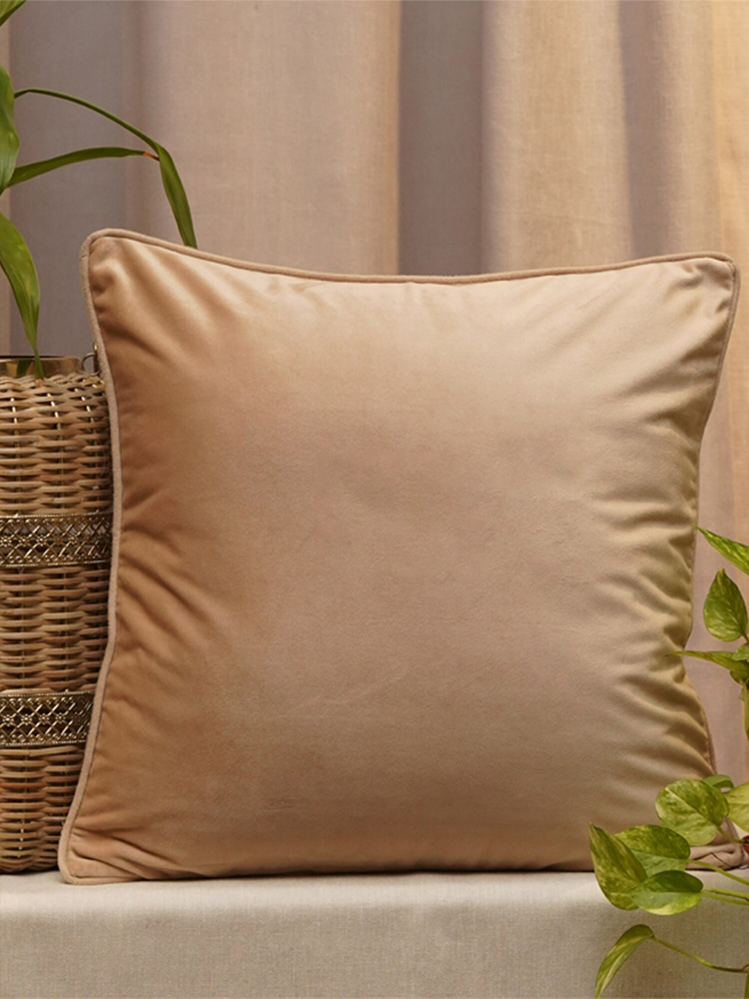 ZEBA Cream Velvet Quick-Dry Square Cushion Cover - 16 x 16 Inches