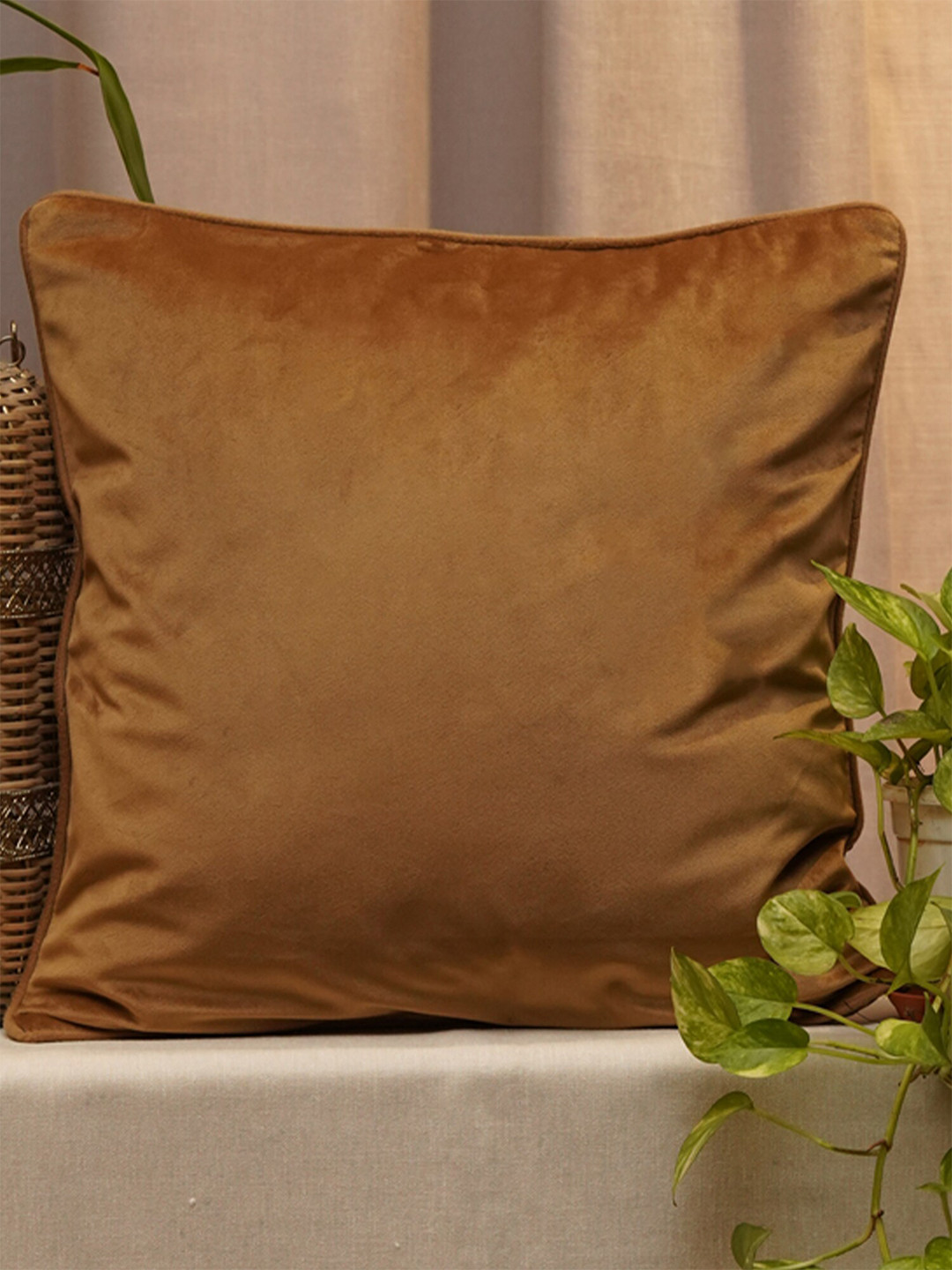 ZEBA Gold Toned Velvet Square Cushion Cover