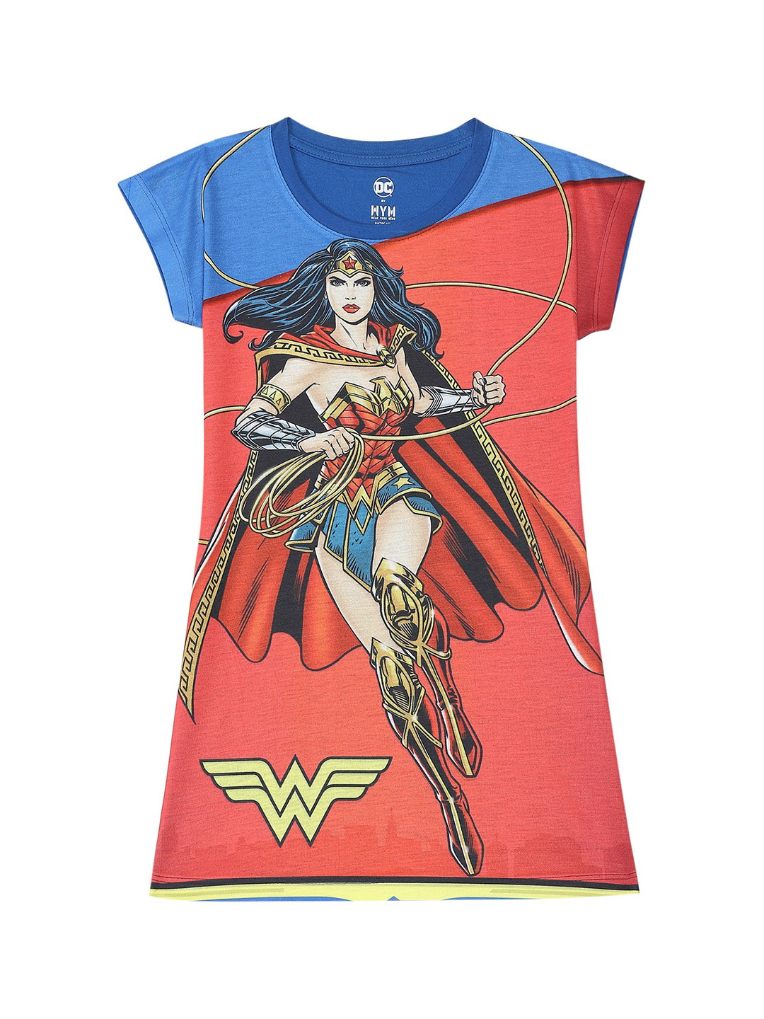 DC by Wear Your Mind Girls Blue & Red Wonder Woman Printed A-Line Dress