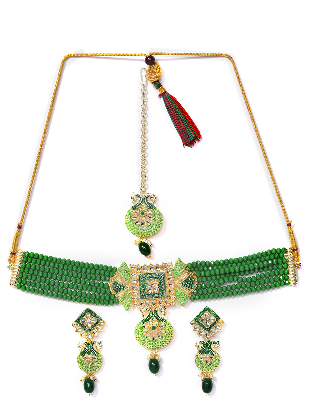 SOHI Green Gold-Plated Stone-Studded Jewelry Set