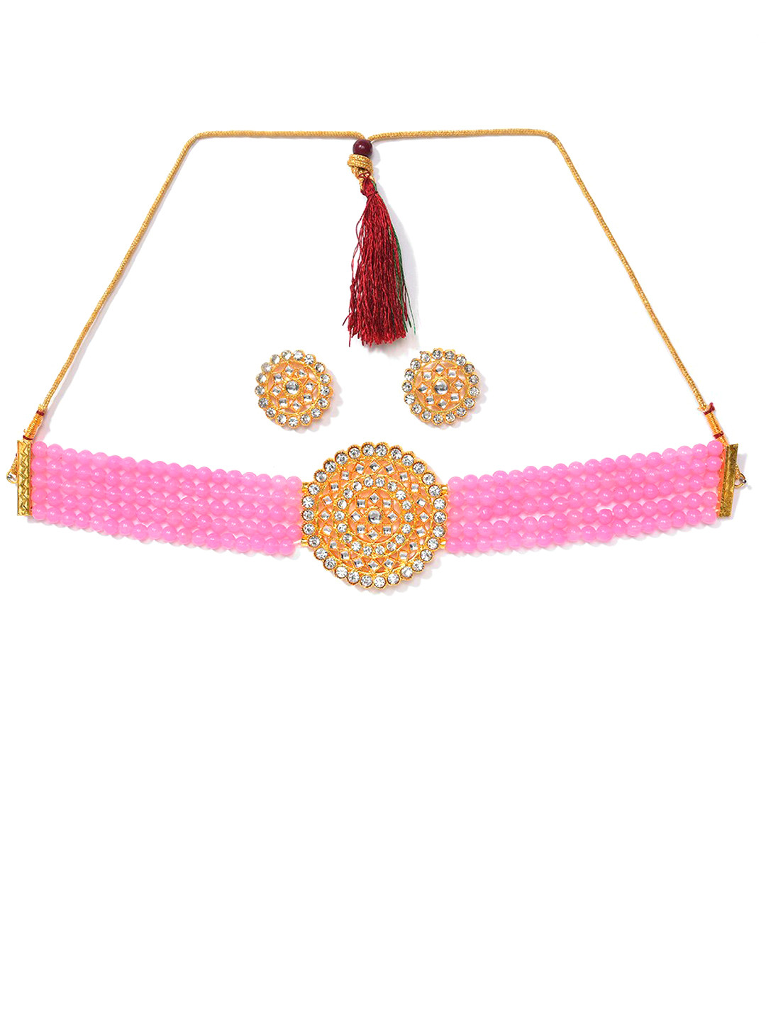 SOHI Gold-Plated Pink Stone-Studded Jewelry Set