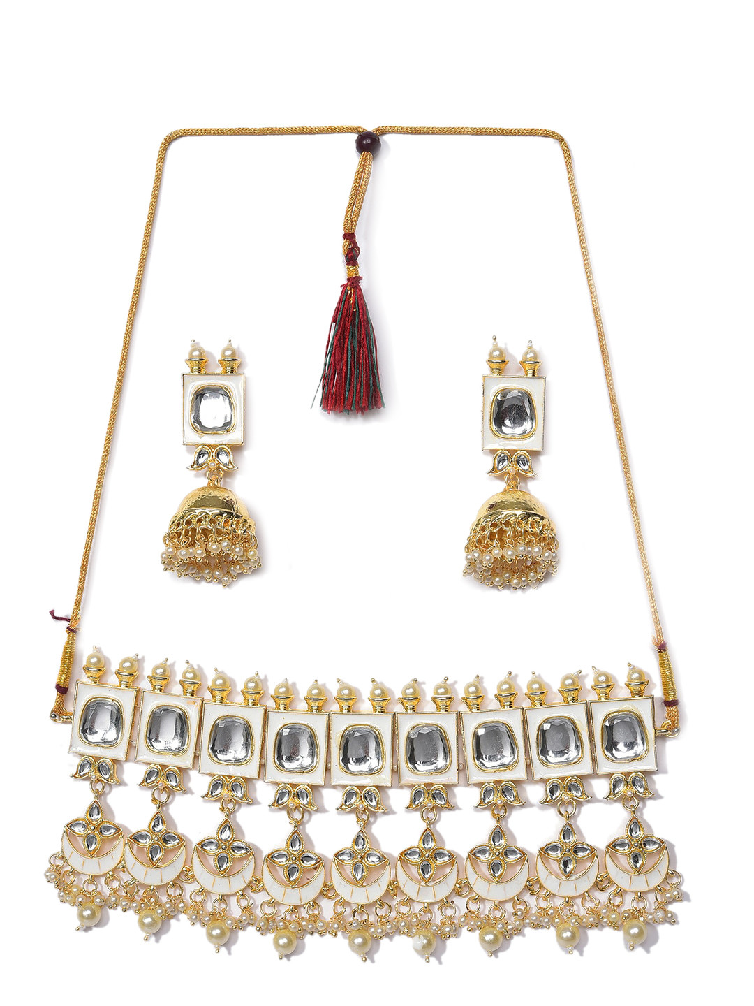 SOHI Gold-Plated White Kundan Necklace Set