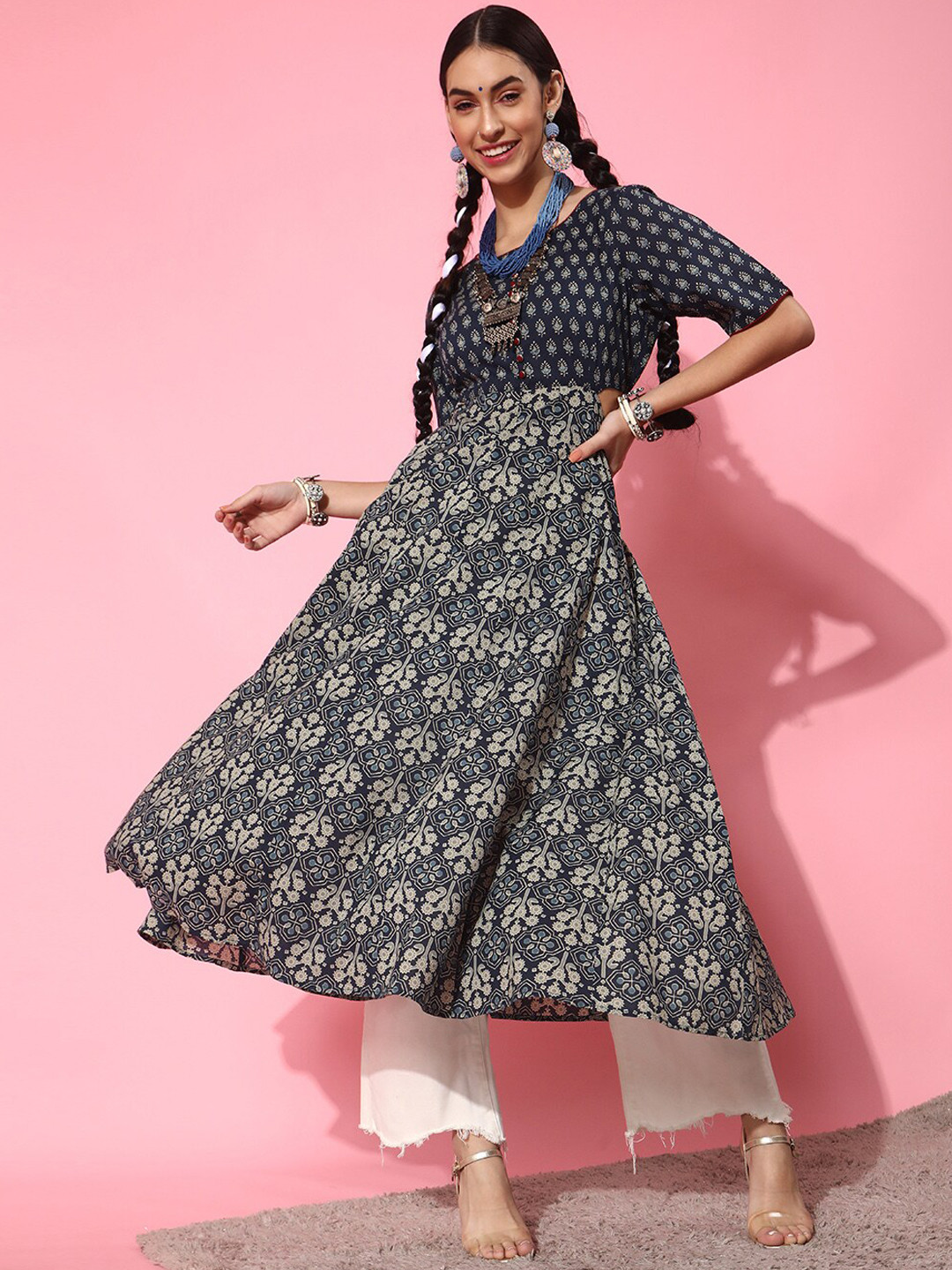 STREET 9 Deep Navy Blue Cotton Kurta