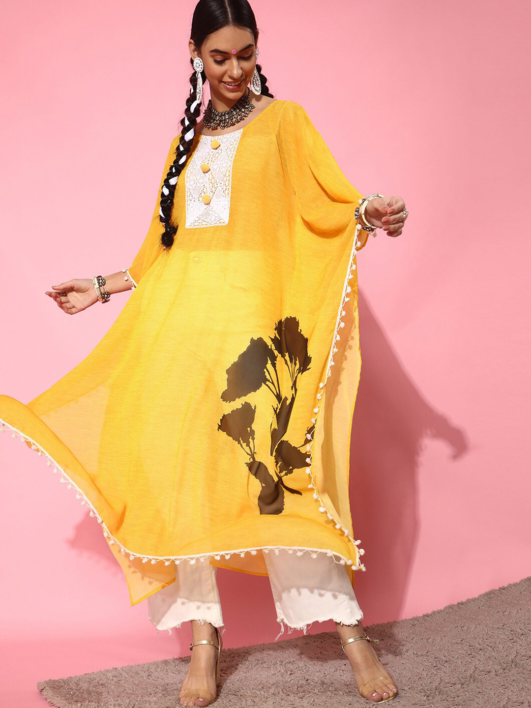 STREET 9 Bright Yellow Polyester Kurta