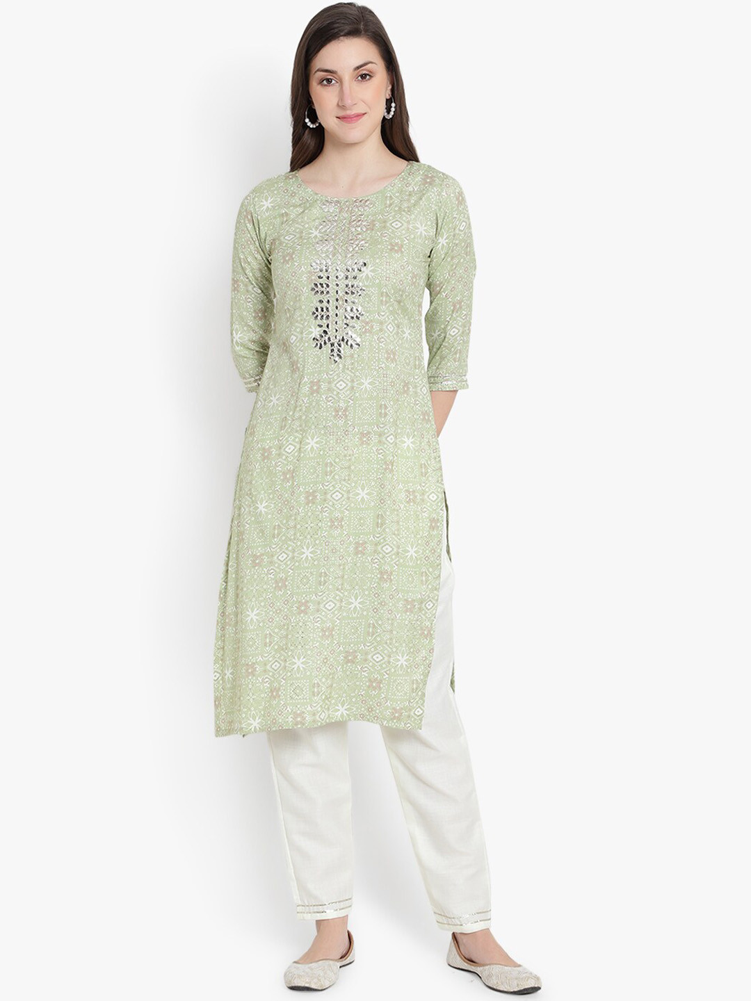 heemara Women Green Ethnic Motifs Printed Gotta Patti Kurta & Churidar With Dupatta