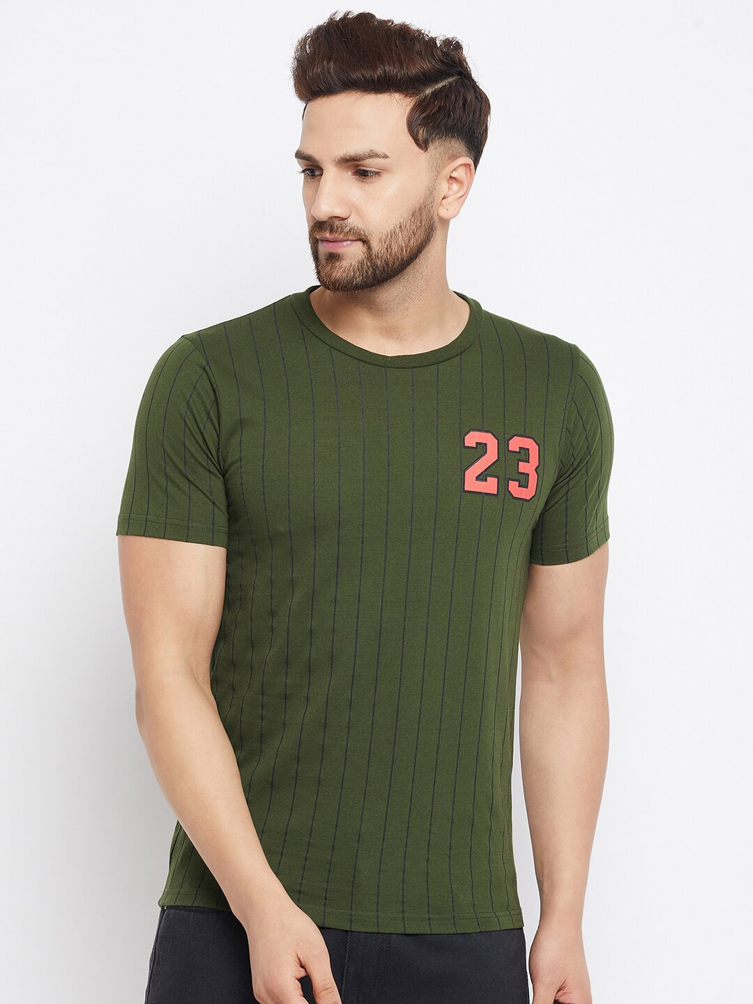THE MILLION CLUB Men Green Striped T-shirt