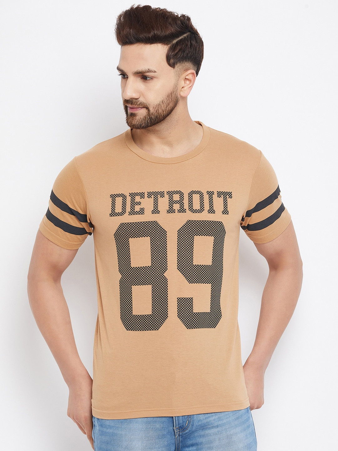THE MILLION CLUB Men Beige Varsity Printed T-shirt