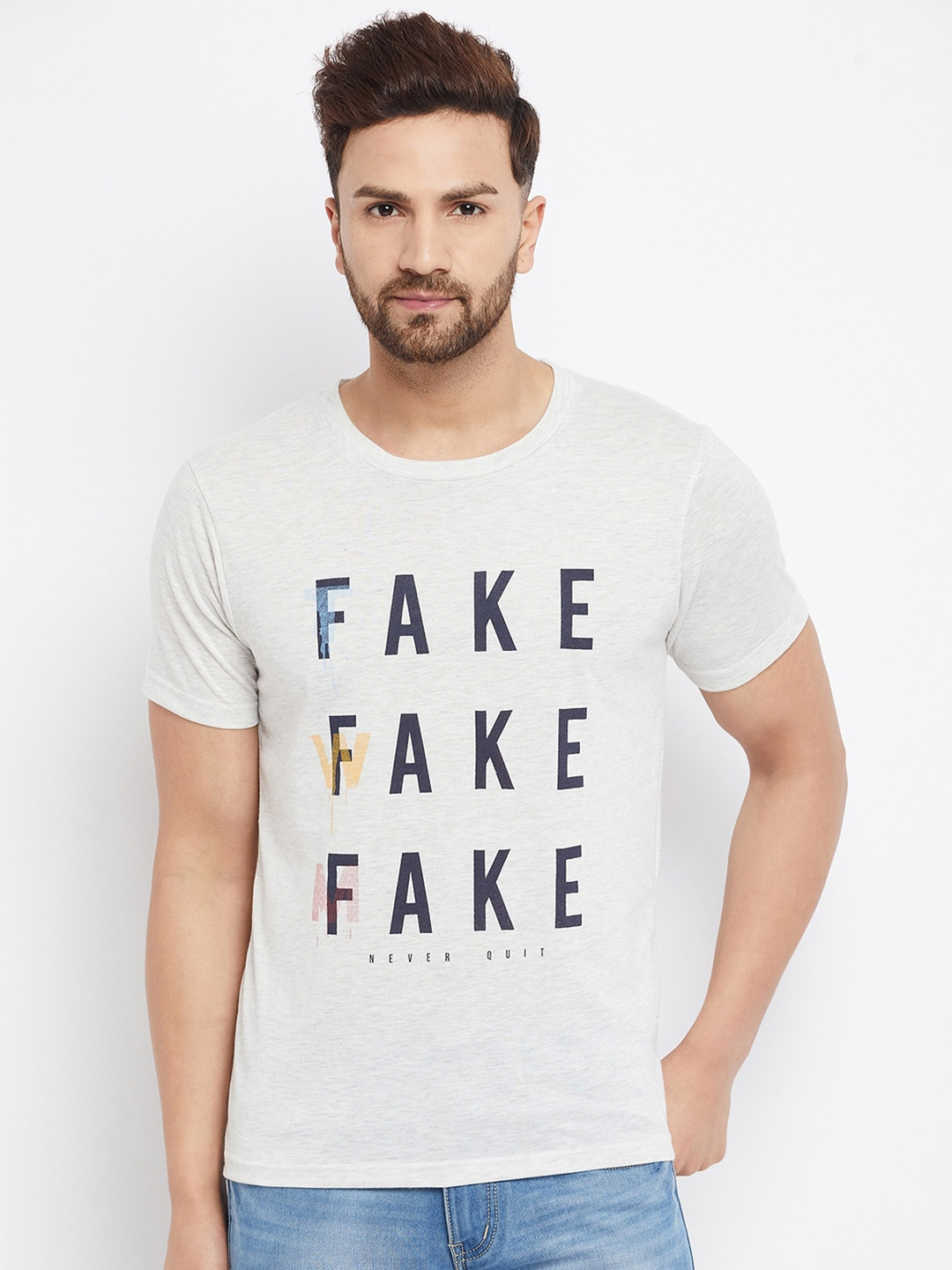 THE MILLION CLUB Men Grey Typography Printed T-shirt