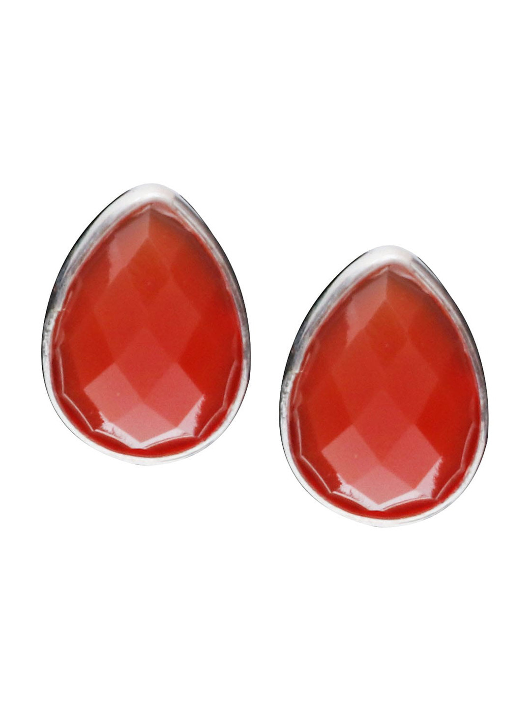 HIFLYER JEWELS Orange 925 Sterling Silver Onyx Stone Studded Studs Earrings