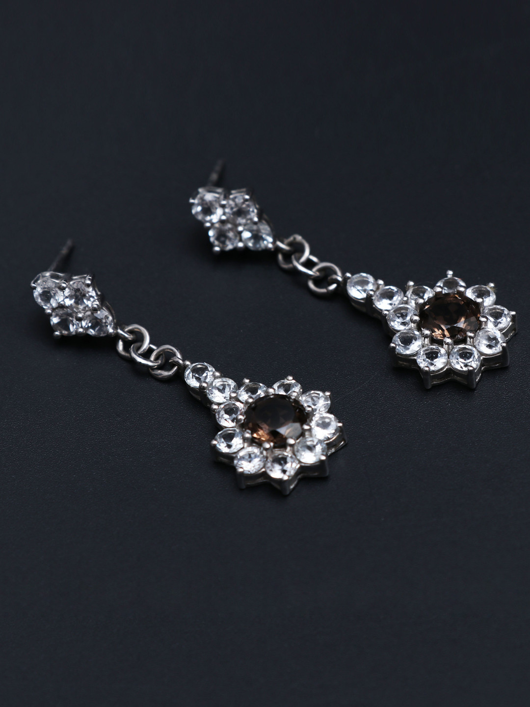 HIFLYER JEWELS Brown-Toned & Rhodium-Plated Quartz Contemporary Drop Earrings