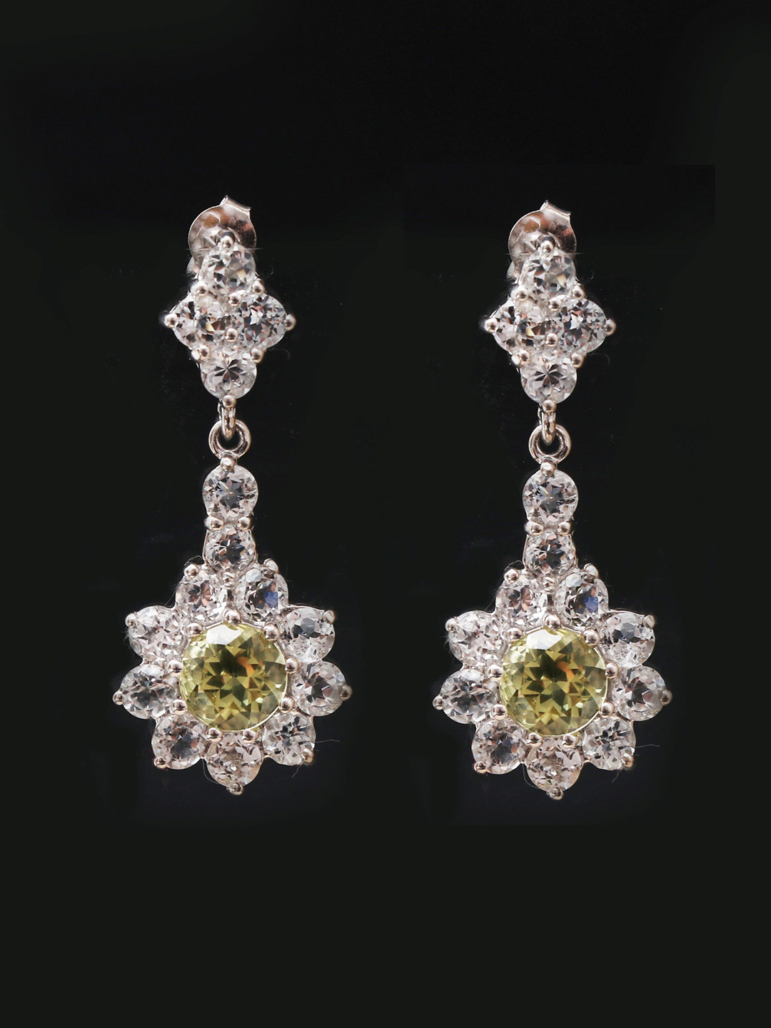 HIFLYER JEWELS White & Yellow Topaz Rhodium-Plated Contemporary Drop Earrings