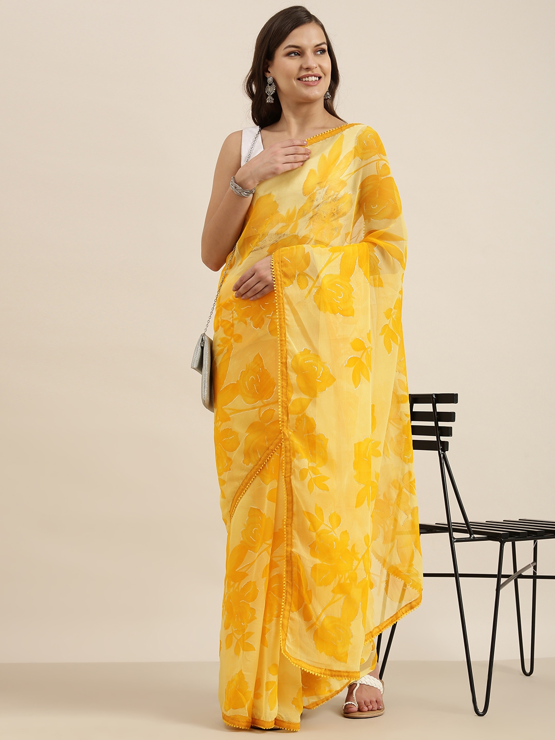 Myntra yellow saree best sale