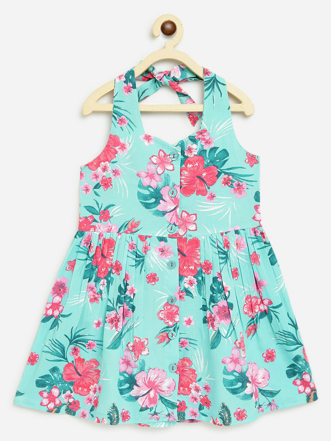 Campana Girls Knee Length Sleeveless Fit and Flare Printed Viscose Rayon Dress