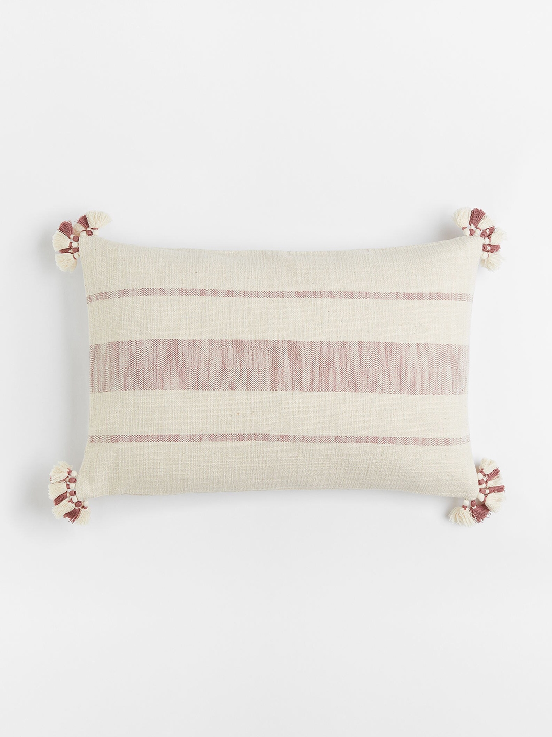 H&M Beige & Rose Striped Rectangular Tasselled Cushion Cover