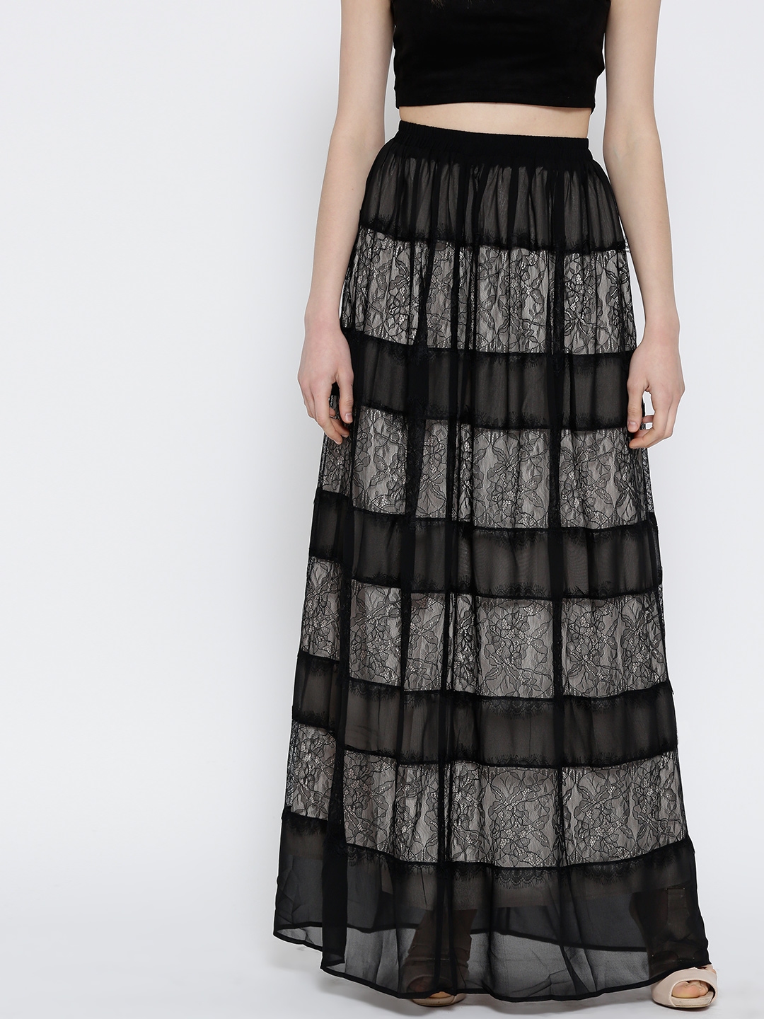 Buy FOREVER 21 Black Lace Maxi Skirt Skirts for Women 1720075