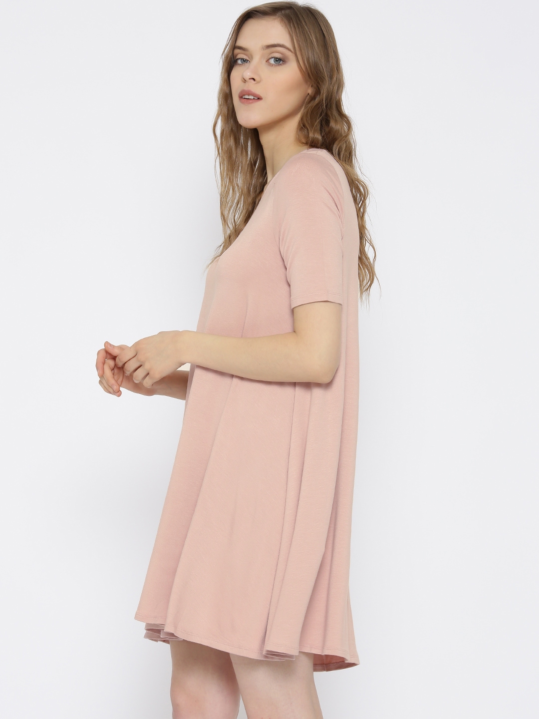 Forever 21 Women Dusty Pink Solid A Line Dress Dresses For Image