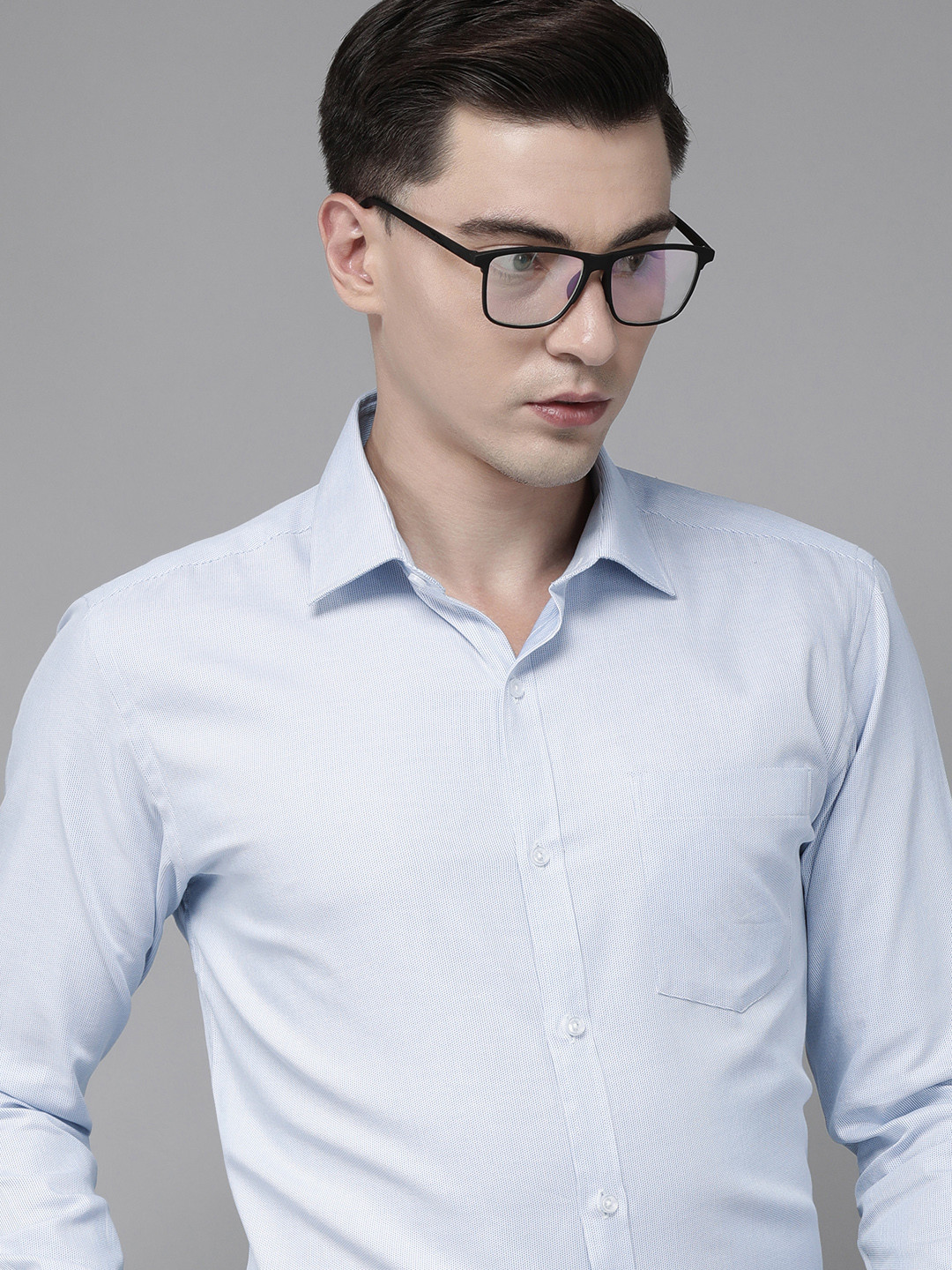 Park Avenue Men Light Blue Self Design Slim Fit Formal Shirt