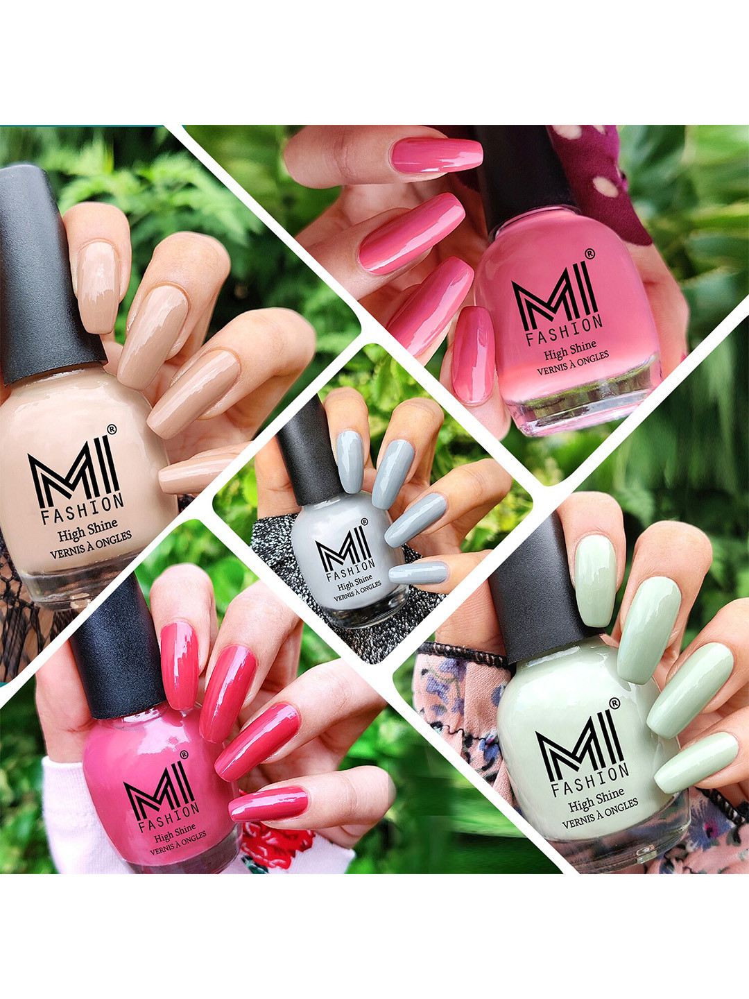 MI FASHION Set of 5 Extreme High Gloss Nail Polish Lacquer with Pro Stay Formula-15ml each