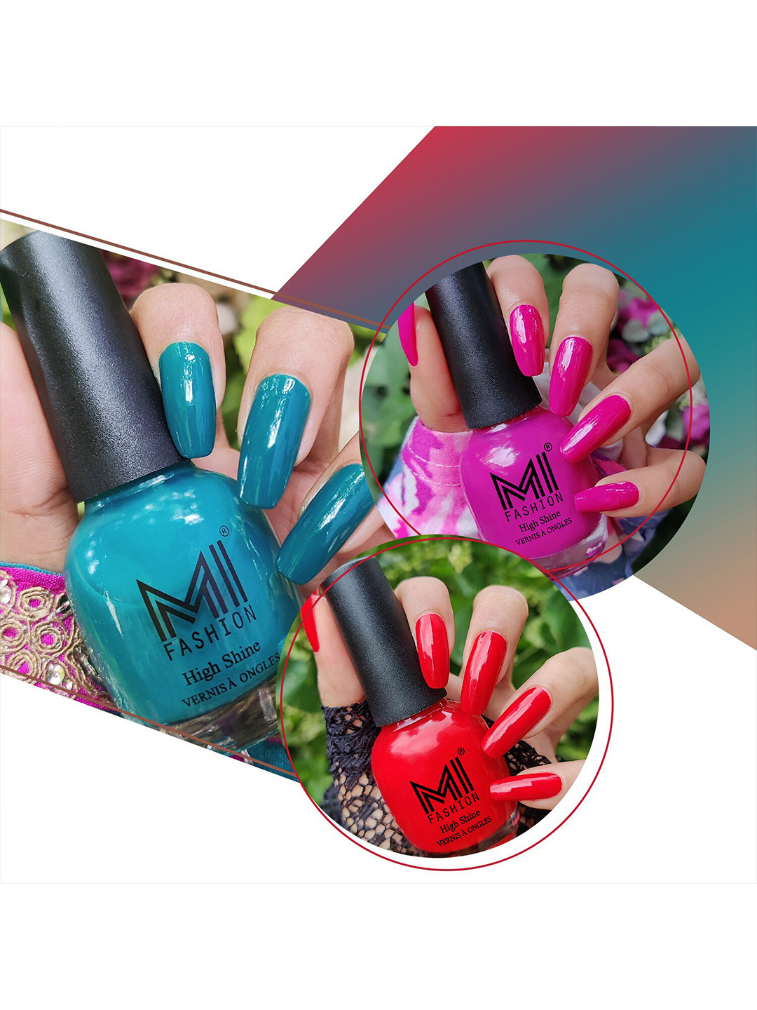 MI FASHION Set of 3 Extreme High Gloss Nail Polish Lacquer with Pro Stay Formula-15ml each
