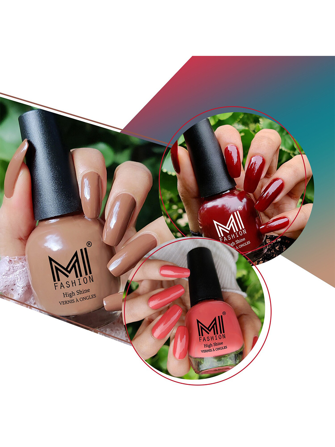 MI FASHION Set of 3 Extreme High Gloss Nail Polish Lacquer with Pro Stay Formula-15ml each
