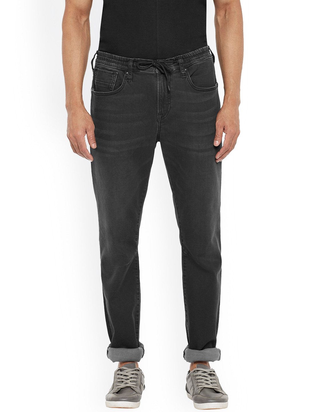 EVERBLUE Men Solid Stretchable Light Fade Mid-Rise Denim Joggers